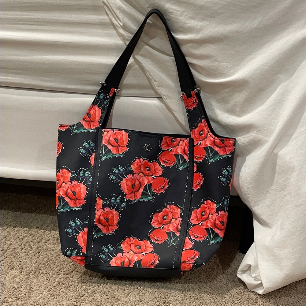 Nanette Lepore Black and Red Floral Tote